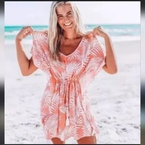 Cleobella Dreamy Sunset Caftan Palm Tree Viscose Beach Bathing Suit Cover Up OS